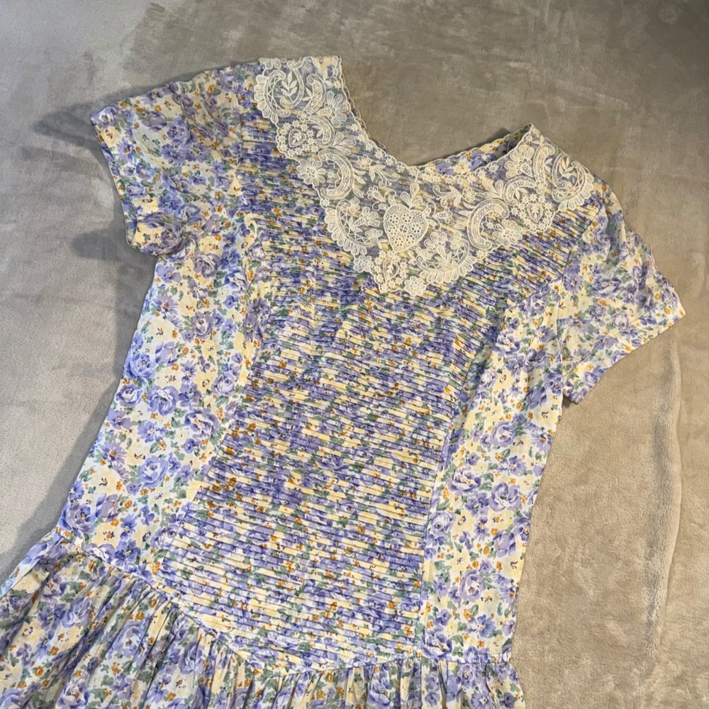 Donna Morgan Non Stop Vintage Floral Cotton Lace Midi Dress 13/14 Cottagecore - Picture 2 of 8